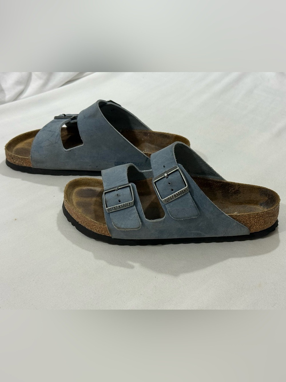 Birkenstock Arizona Suede Sandals Stone Blue Narrow EU 39 US 8 8.5 Double Strap - Picture 1 of 11